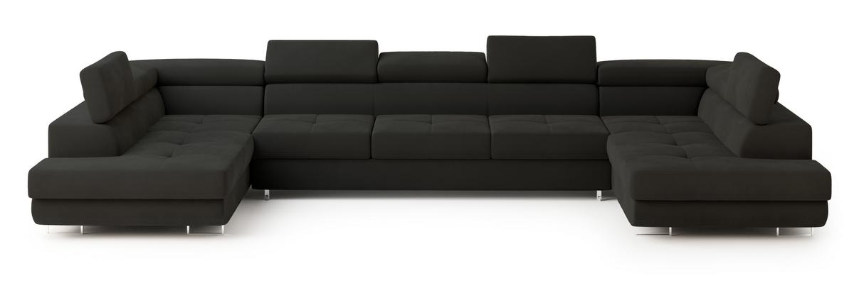 WOHNLANDSCHAFT ISOLANO Schwarz Velours-Stoff mit Schlaffunktion - Schwarz, Holz (408/90/202cm) - MASSENO