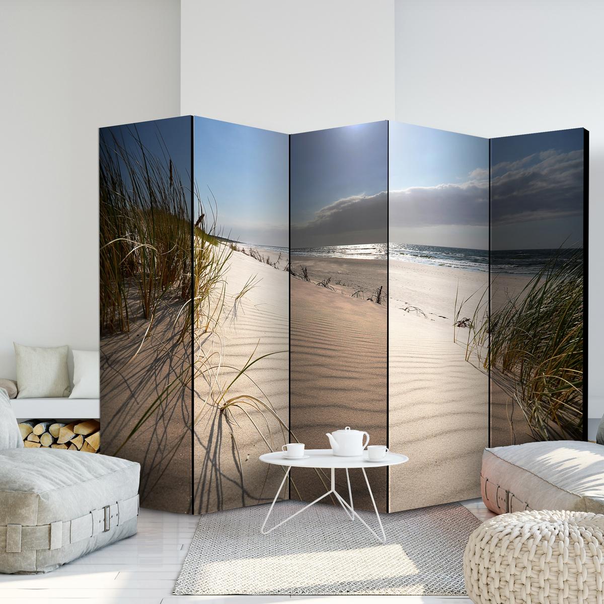 PARAVENT Beidseitig Bedruckter 5-tlg 225x172 cm Meer Dünen Landschaft - Multicolor, Holz/Textil (225/172/3cm) - Muralo