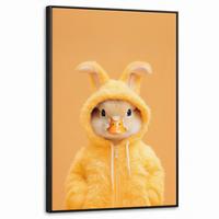LEINWAND Bilder mit Rahmen - Osterhase - Kostüm - Ente - 60x90 - Gelb, Textil (60/90cm) - MuchoWow