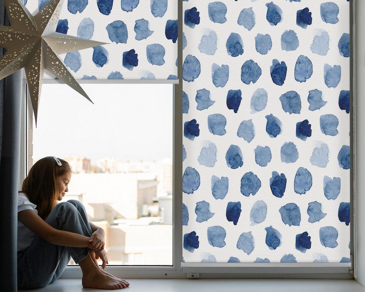 INNENROLLO - Fensterrollo - Rollo - 150x140 cm - Blaue Flecken - Blau, Kunststoff (150/140/0.5cm) - TULUP