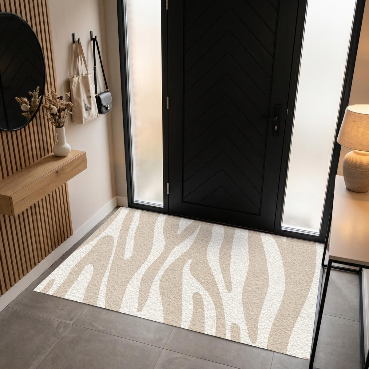 FUSSMATTE Zebramuster - Beige - Weiß - Tiermuster Schmutzfänger 180x120 cm - Beige, Kunststoff (180/0.4cm) - MuchoWow