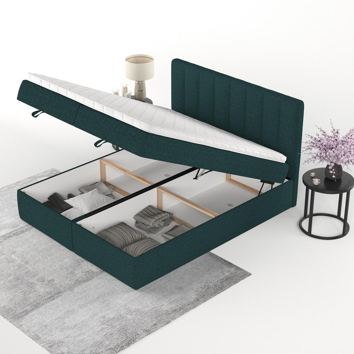 BOXBETT Lusso 200/200 cm Grün im Riva Stoff - Schwarz/Grün, Holz/Holzwerkstoff (200/200cm) - AltaBeds