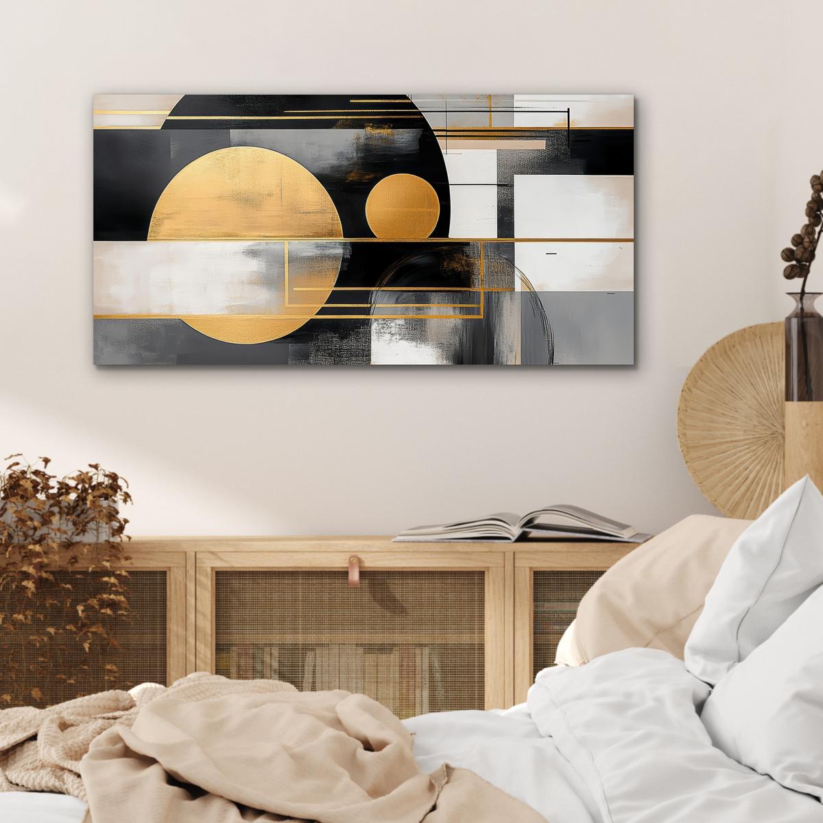 METALLBILD Abstrakt - Gold - Silber - Formen - Ästhetisch - Modern 80x40 cm - Goldfarben, Metall (80/40cm) - MuchoWow