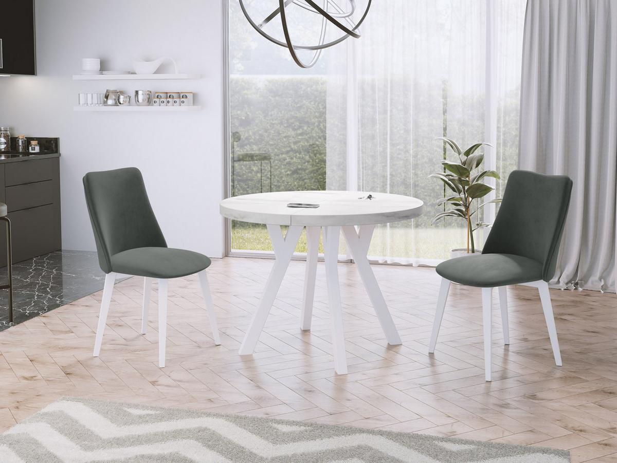 ESSTISCH Twixy runder ausziehbarer, Marmor Weiß 100-200/100/76 cm - Ecru/Weiß, Holz/Holzwerkstoff (100/200/76cm) - WFL GROUP