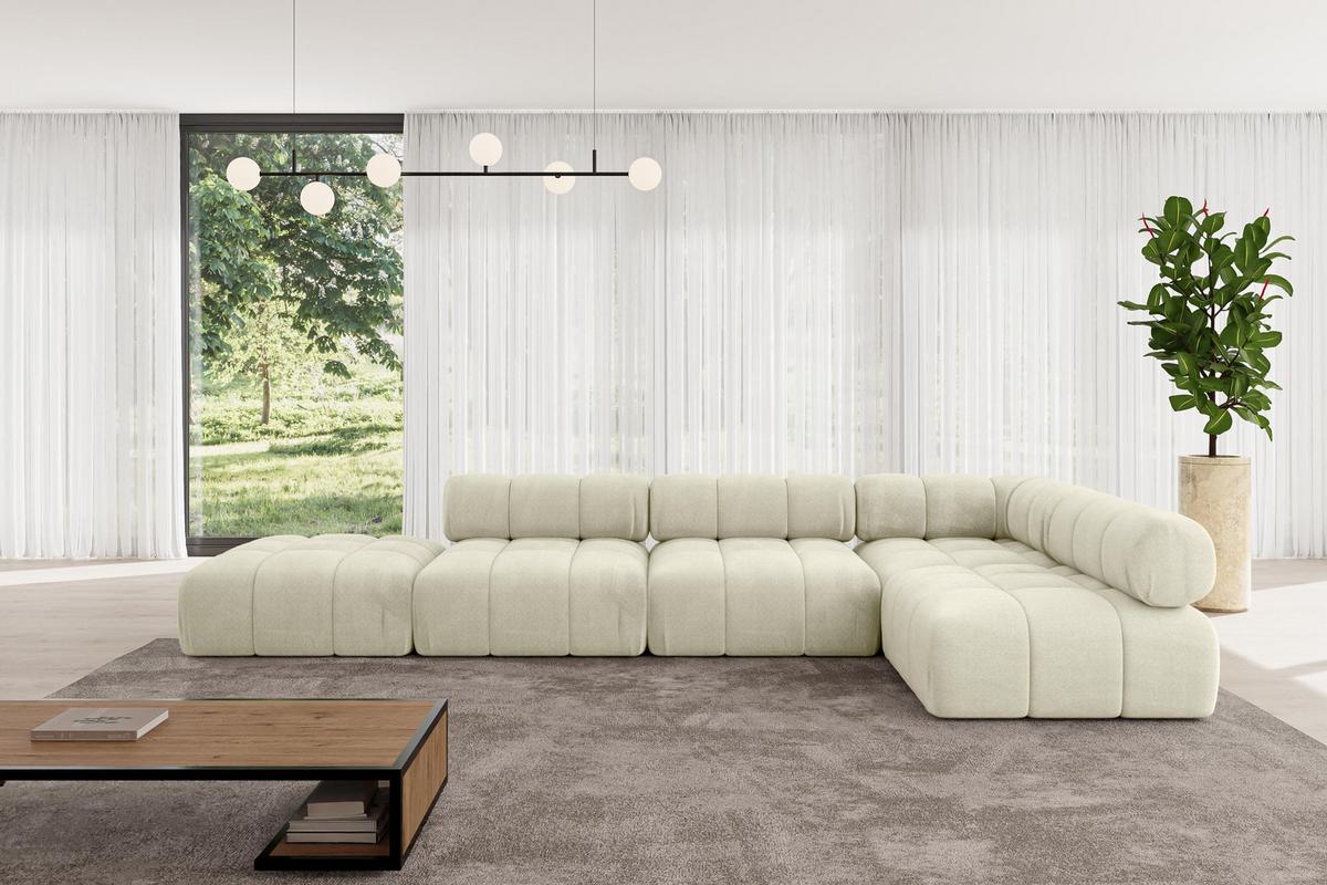 ECKSOFA modulares Sofa Favio-L2 - 380x190x70 cm Beige Velours - Beige, Holzwerkstoff/Textil (380/190cm) - ALTDECOR