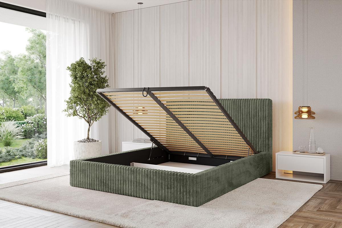POLSTERBETT mit Bettkasten und Lattenrost, Bett mit Matratze H3/H4 - ALOVA-V1 120x200 Olivgrün - Olivgrün, Holzwerkstoff/Textil (120/200cm) - ALTDECOR