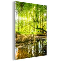 METALLBILD Wald - Landschaft - Wasser - Bäume - Sonne - Grün - Natur 30x40 cm - Grün, Metall (30/40cm) - MuchoWow