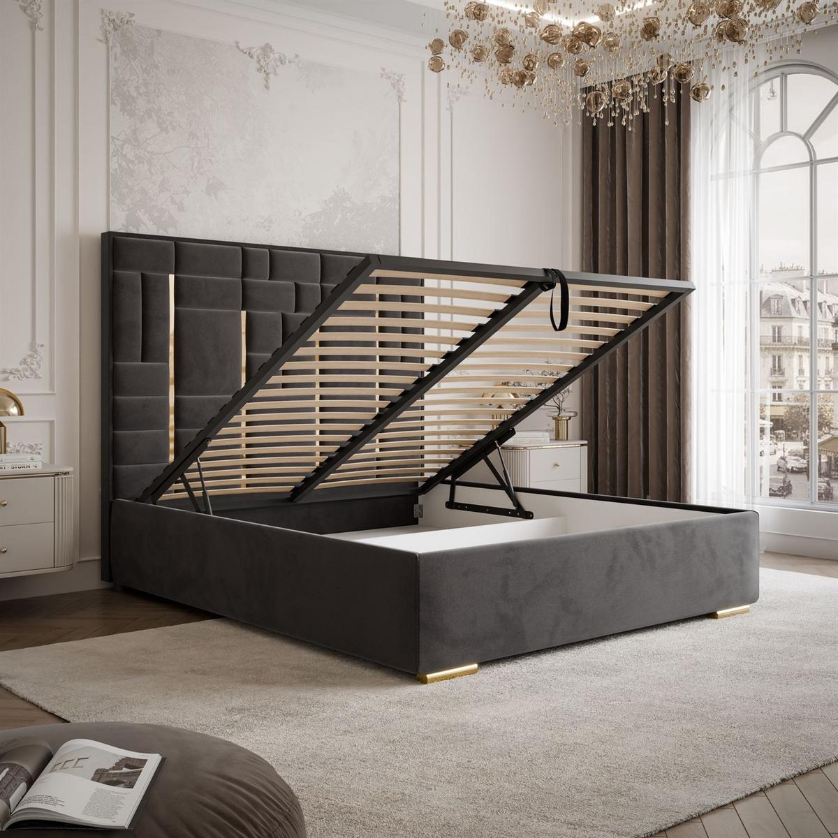 POLSTERBETT BRIGITTE GOLD mit Bettkasten 140x200 cm Element 01 - Anthrazit, Textil (140/200cm) - Lookway