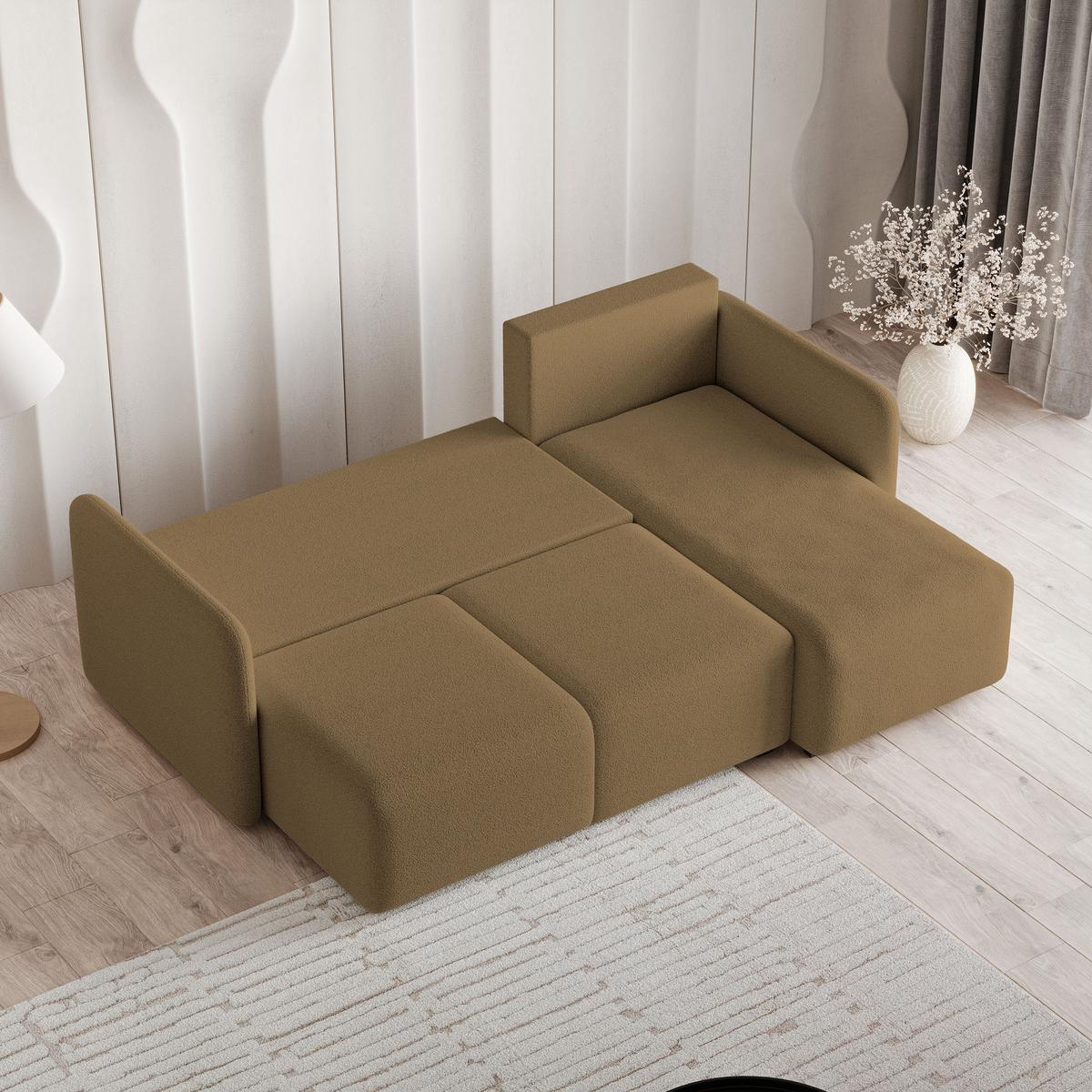 ECKSOFA SUVINO Orange Boucle-Stoff mit Schlaffunktion - Orange, Holz (230/143cm) - MASSENO