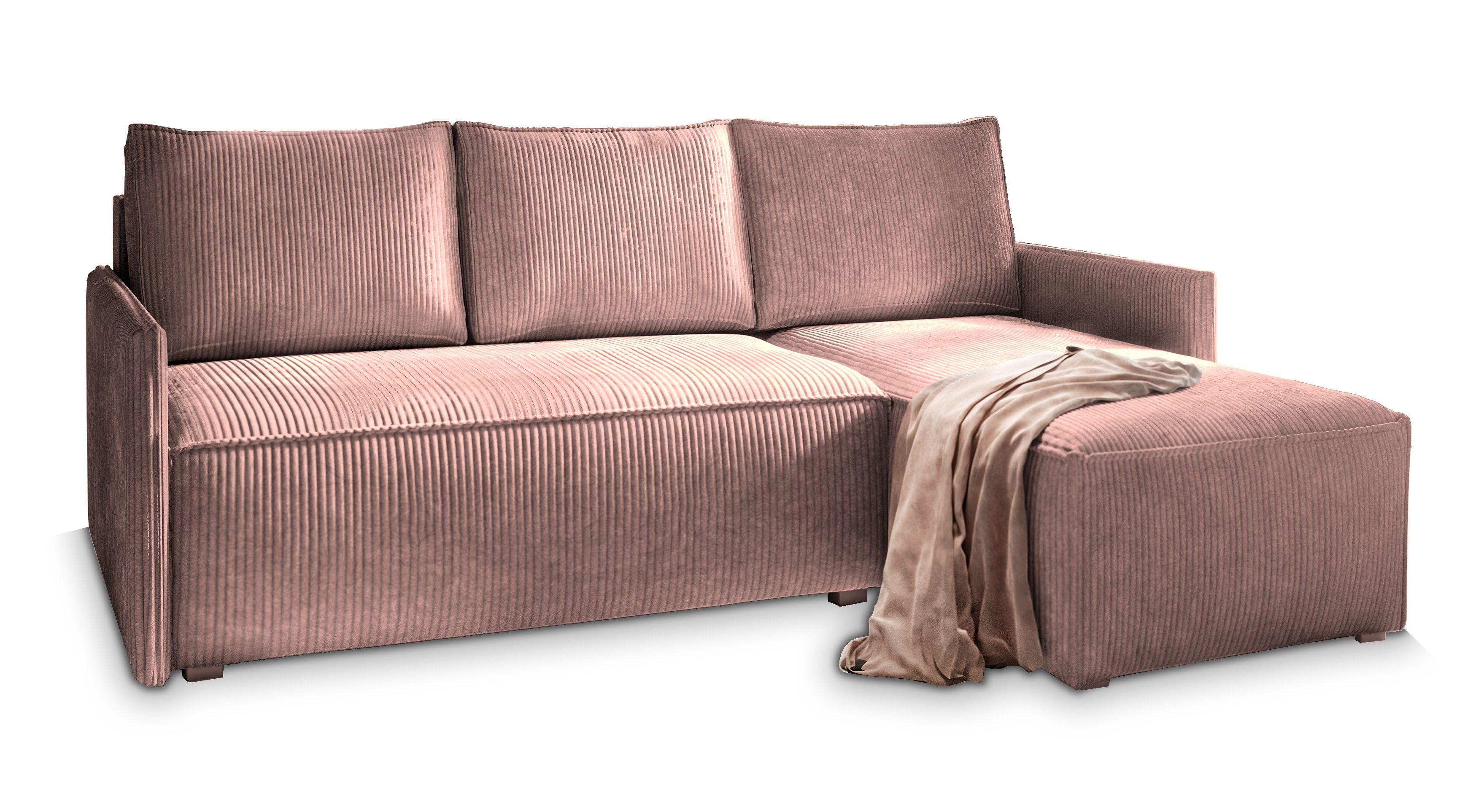 ECKSOFA PERUSI Lila Kordstoff mit Schlaffunktion - Lila/Grau, Holz/Kunststoff (206/143cm) - MASSENO