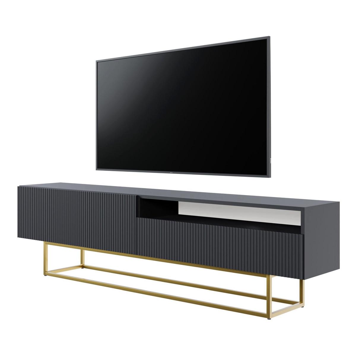 TV-SCHRANK Veldio Schwarz mit offenem Fach und goldenen Metallbeinen 175 cm - Goldfarben/Schwarz, Holzwerkstoff/Metall (175/46.5/31.6cm) - Selsey