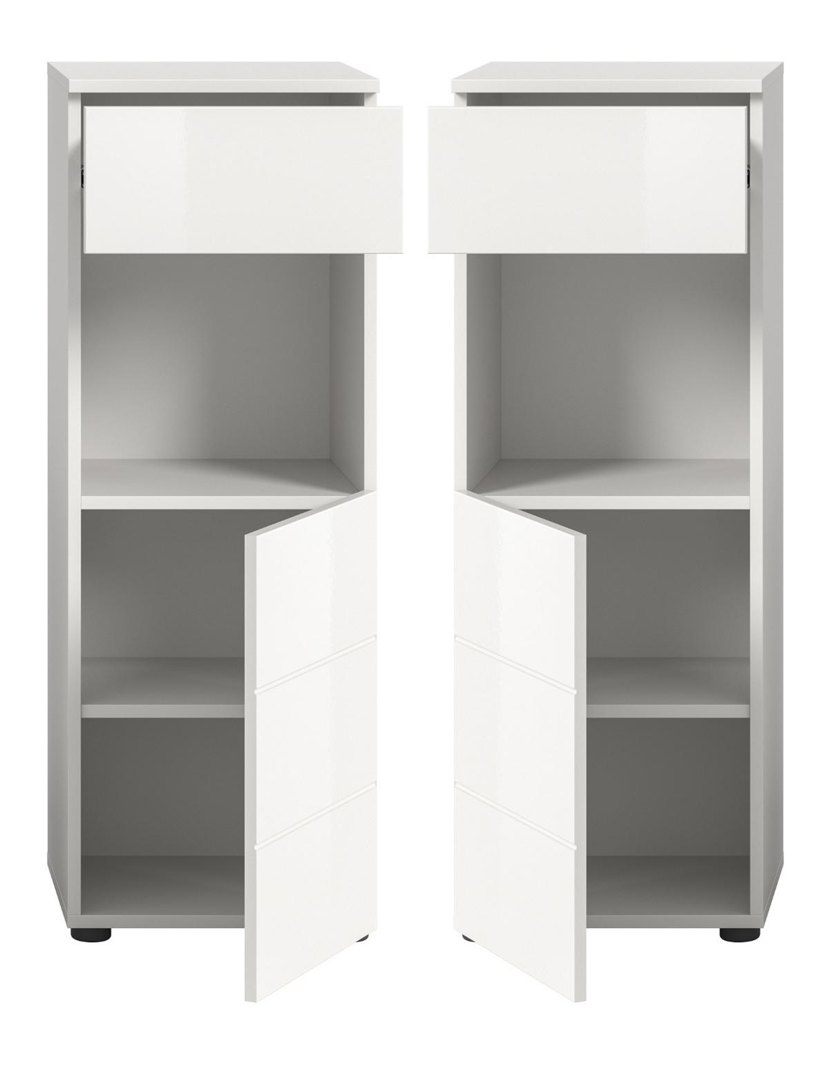 BADSCHRANK weiß Hochglanz 38 x 106 cm, Badezimmer Kommode mit Schubkasten - Weiß Hochglanz/Schwarz, Holzwerkstoff/Kunststoff (38/106/34cm) - Inn.Furn