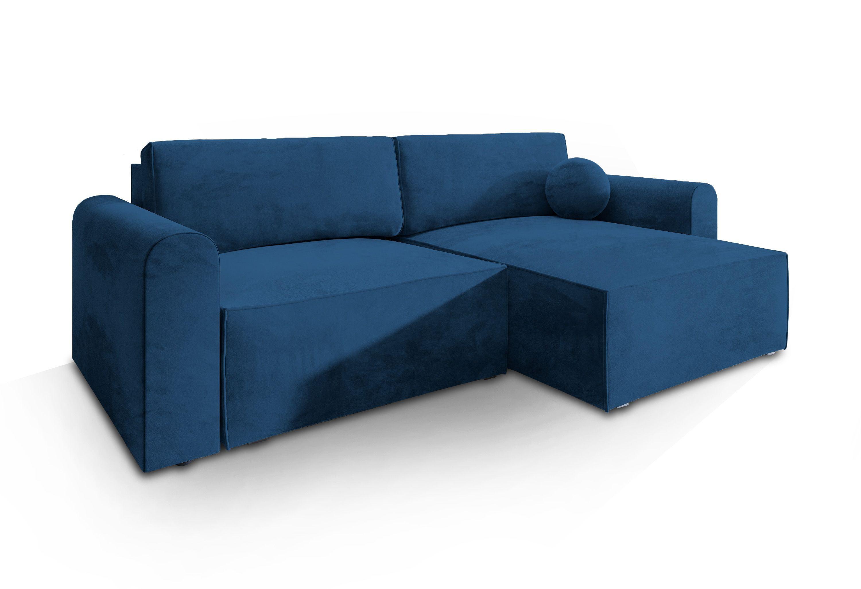 ECKSOFA FIANO M Blau Velours-Stoff mit Schlaffunktion - Blau/Grau, Holz/Kunststoff (245/148cm) - MASSENO