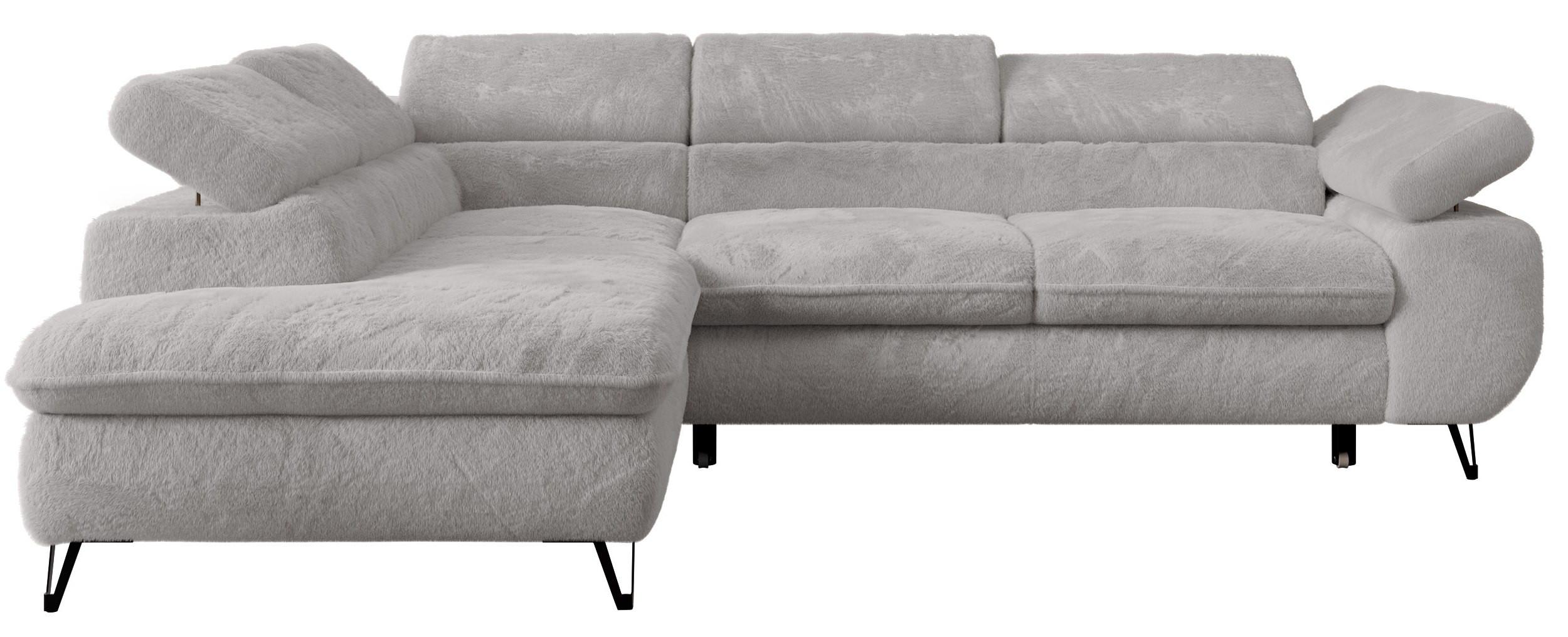 ECKSOFA PETER L Hellgrau Plüsch - Links Seite - Hellgrau/Schwarz, Textil/Metall (208/273cm) - MKS