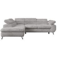 ECKSOFA PETER L Hellgrau Plüsch - Links Seite - Hellgrau/Schwarz, Textil/Metall (208/273cm) - MKS