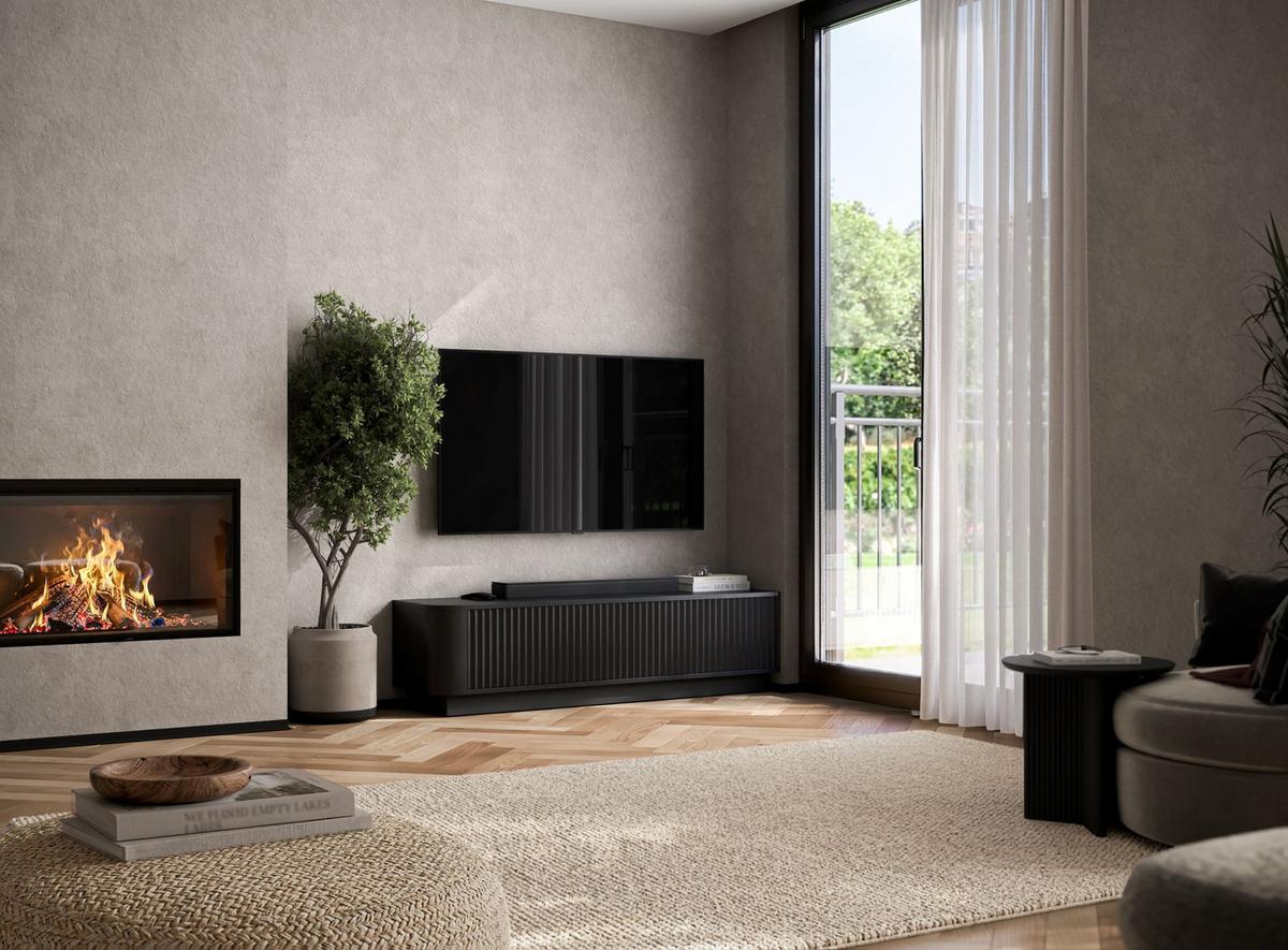 TV-LOWBOARD Aurora Schwarz matt 140 cm mit Sockel - Schwarz, Holzwerkstoff (140/37/35cm) - Meble Lindner
