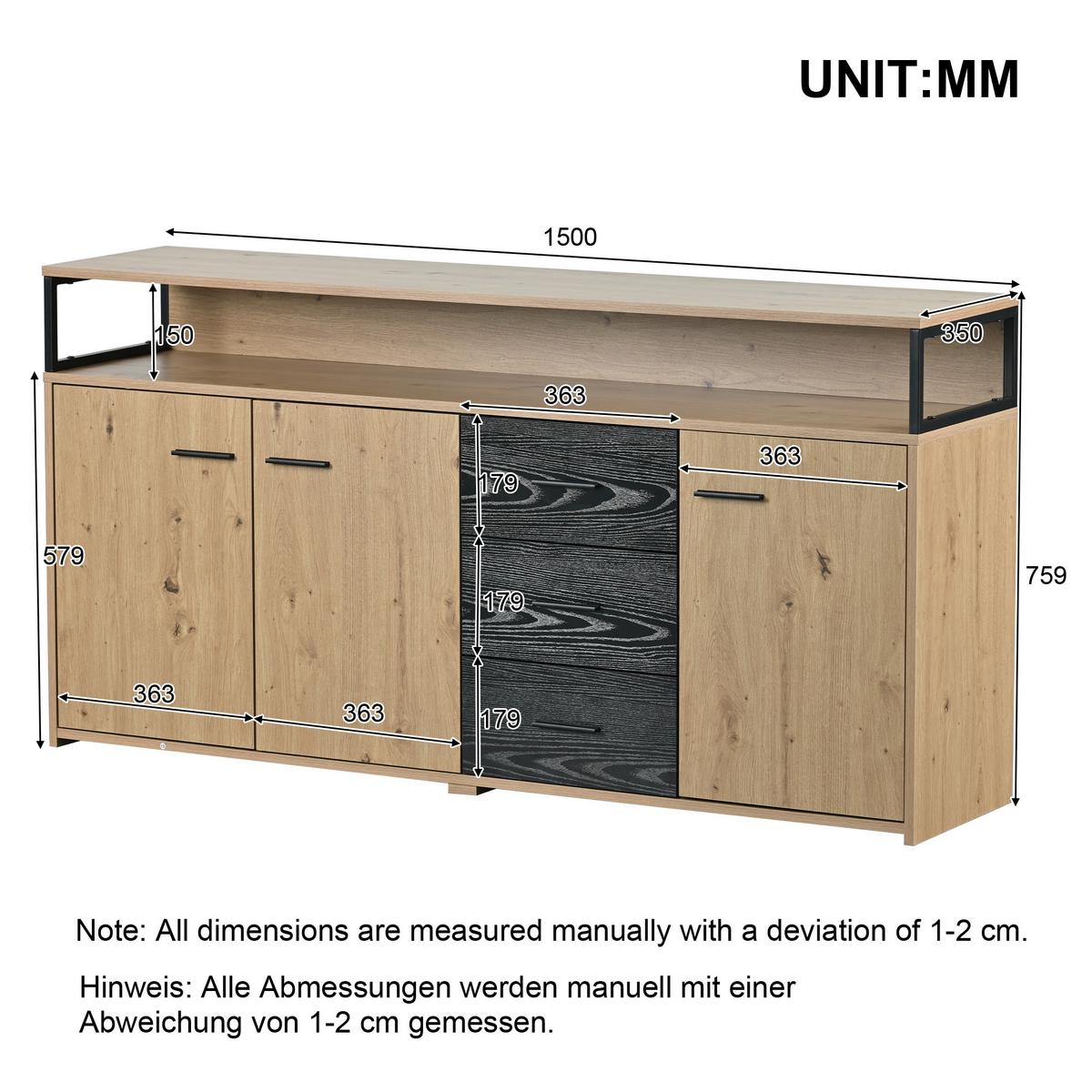 SIDEBOARD Holzeffekt 150/35/75,9 cm - Braun, Holzwerkstoff/Metall (35/76/150cm) - Urban Meuble