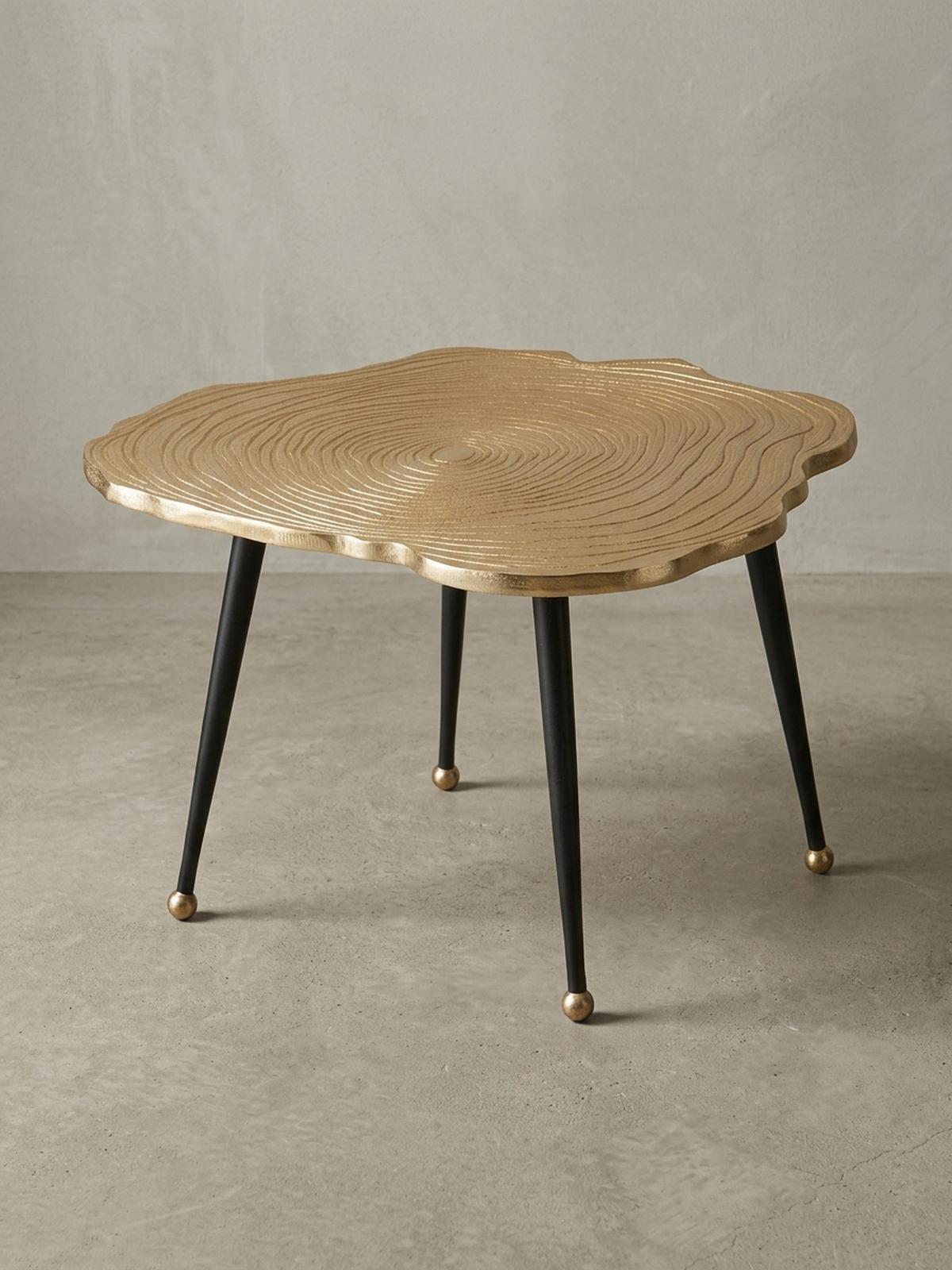 COUCHTISCH Schwarz Gold, Aluminium im Baumscheiben-Look - Goldfarben/Schwarz, Metall (64/64/37cm) - KADIMA DESIGN
