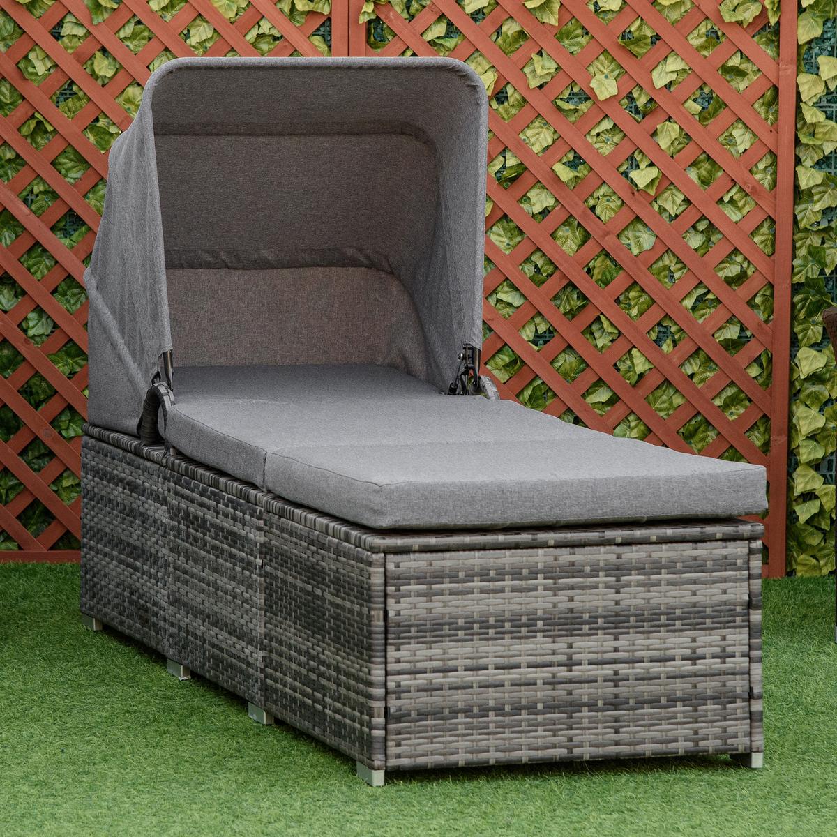 SONNENLIEGE aus Polyrattan, Grau - Grau, Metall (65/40/195cm) - Outsunny