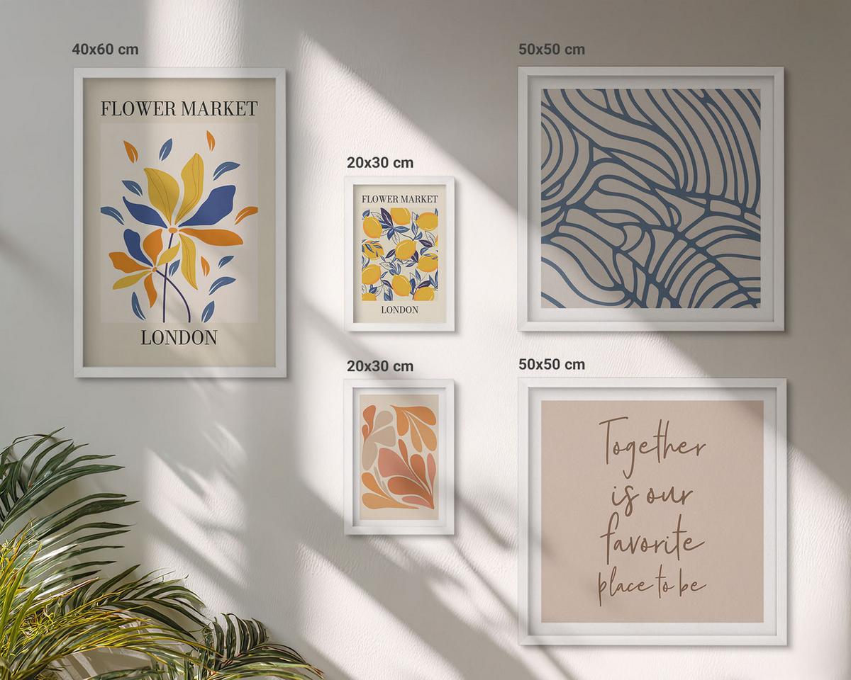 BILDER SET 5er Set - 50x50 cm & 20x30 cm & 40x60 cm Weißer Rahmen - Moderne abstrakte Blumen - Weiß, Kunststoff (40/60cm) - TULUP