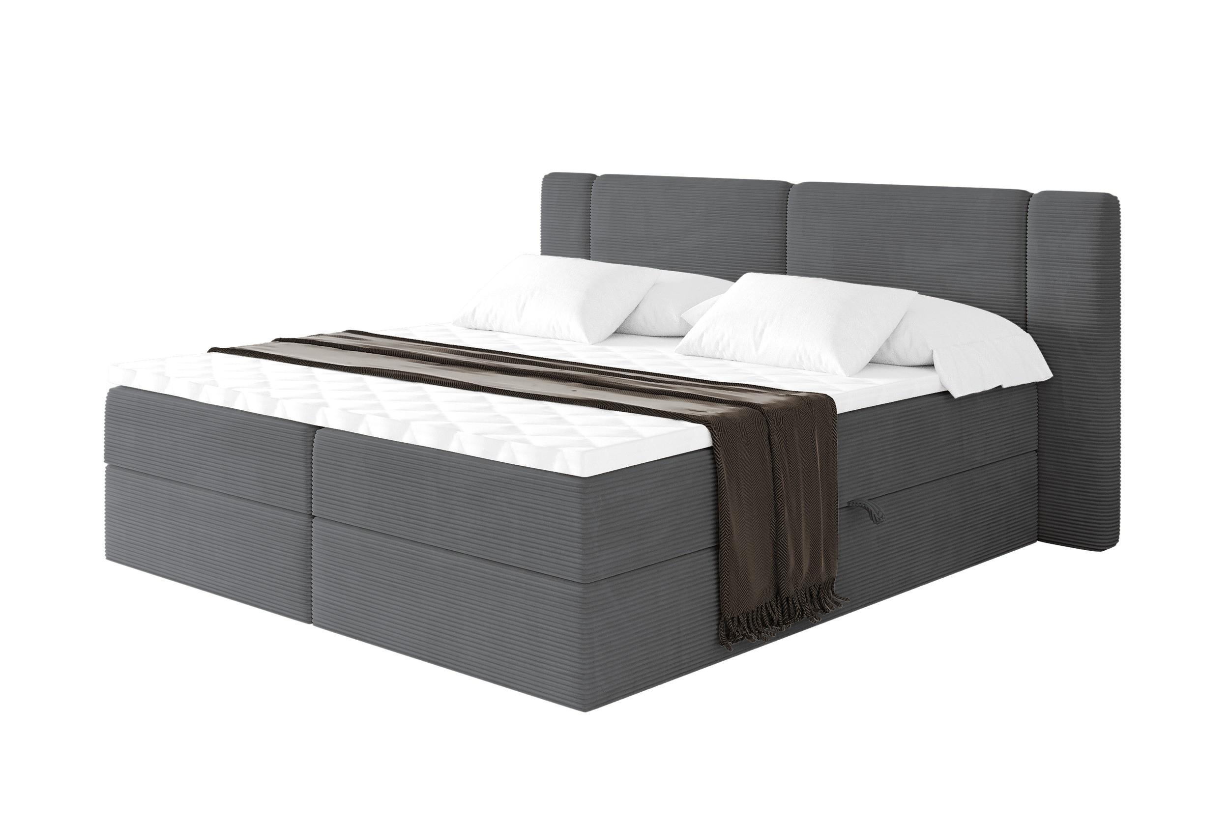 BOXBETT mit Matratze H4 - EVON - 180x200 cm Dunkelgrau - Graphitfarben, Holzwerkstoff (180/200cm) - ALTDECOR