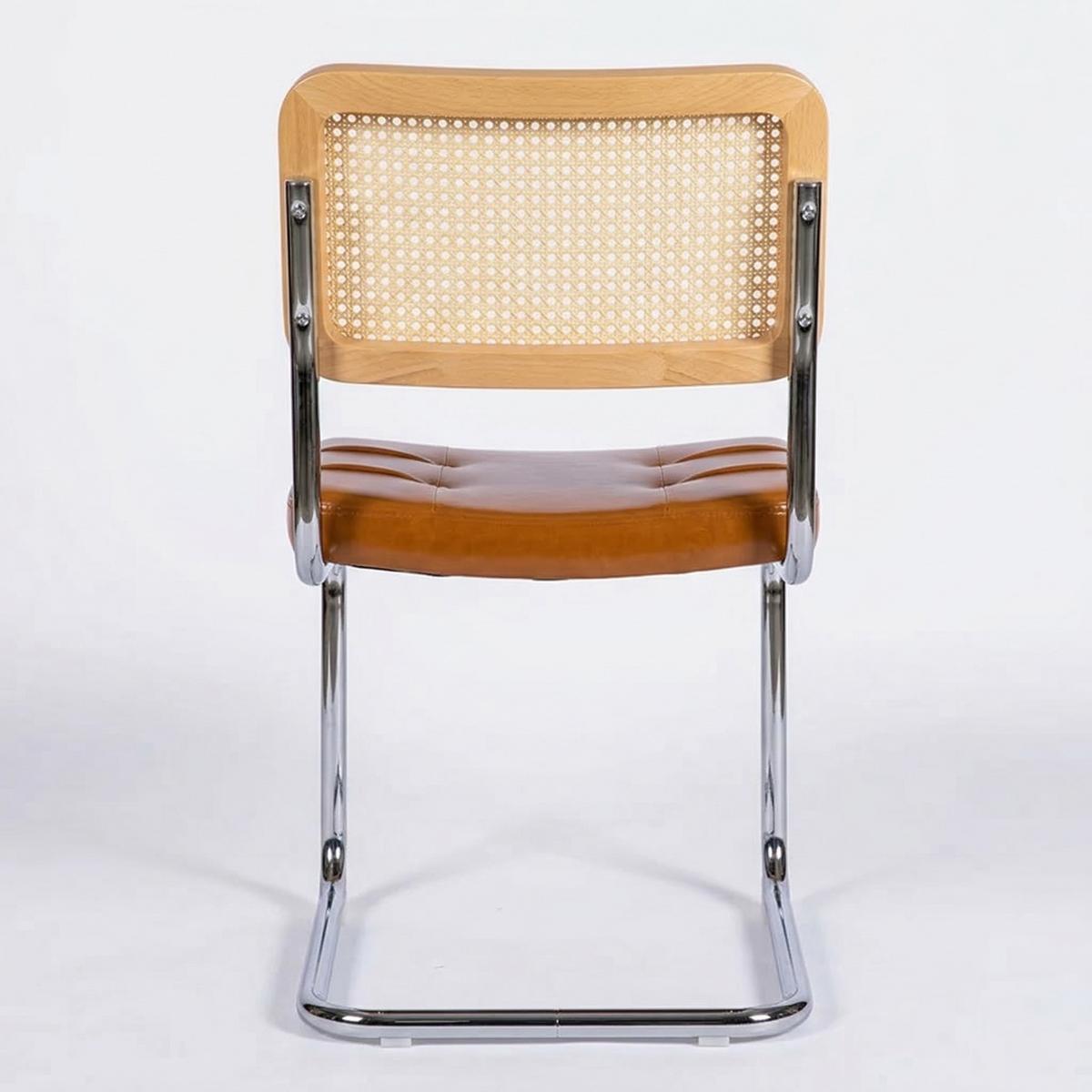 ESSZIMMERSTUHL 2er set kunstleder rattan verchromtes gestell freischwinger - Braun, Textil (53/84.6/46.4cm) - Urban Meuble