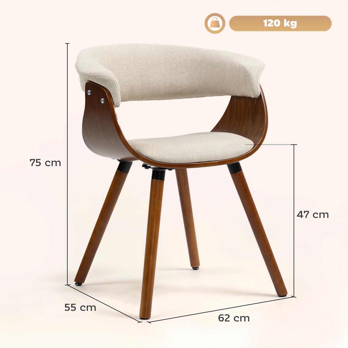 ESSZIMMERSTUHL 2er Set Polyester Holz Beige - Beige/Braun, Holz/Buchenholz (55/75/62cm) - HOMCOM