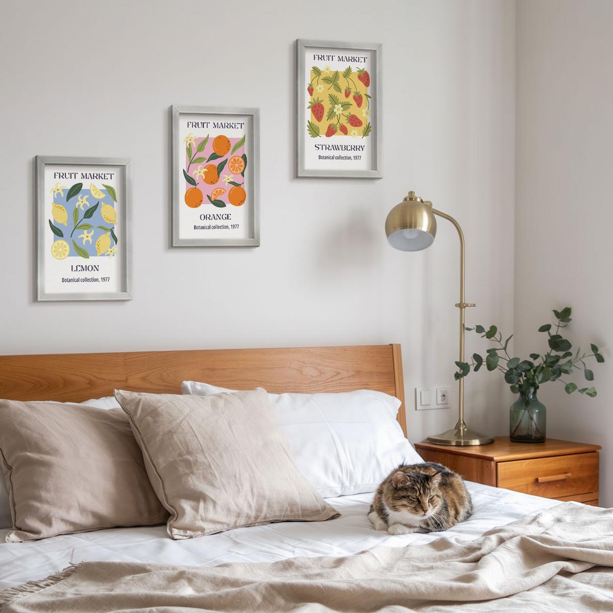 BILDER SET 3er Set - 20x30 cm Silberner Rahmen - Fruchtposter Zitronen Erdbeeren - Silberfarben, Kunststoff (20/30cm) - TULUP