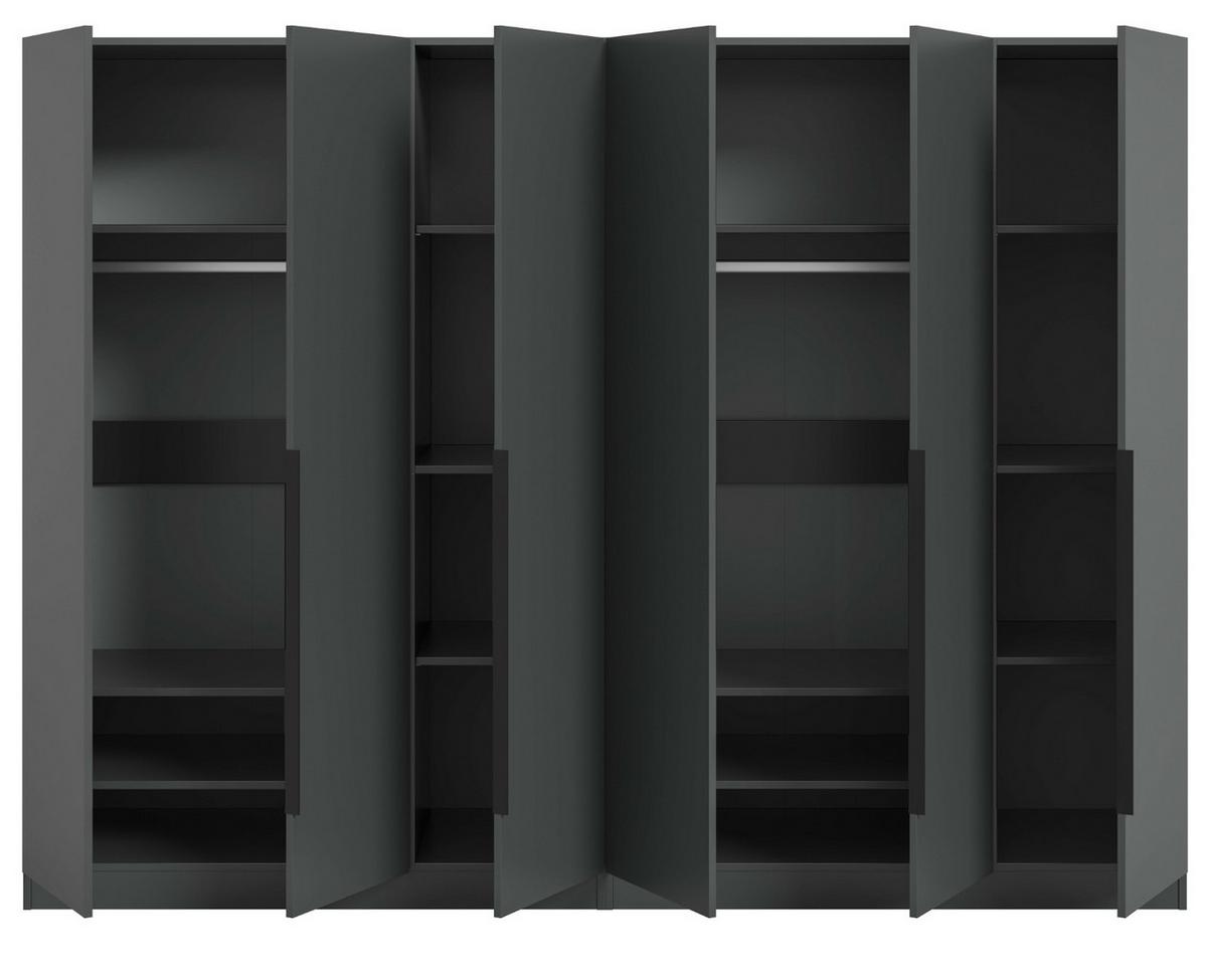 KLEIDERSCHRANK grau 6-türig 240 x 181 cm, Drehtürenschrank mit Kleiderstange - Schwarz/Grau, Holzwerkstoff/Kunststoff (240/181/52cm) - Inn.Furn