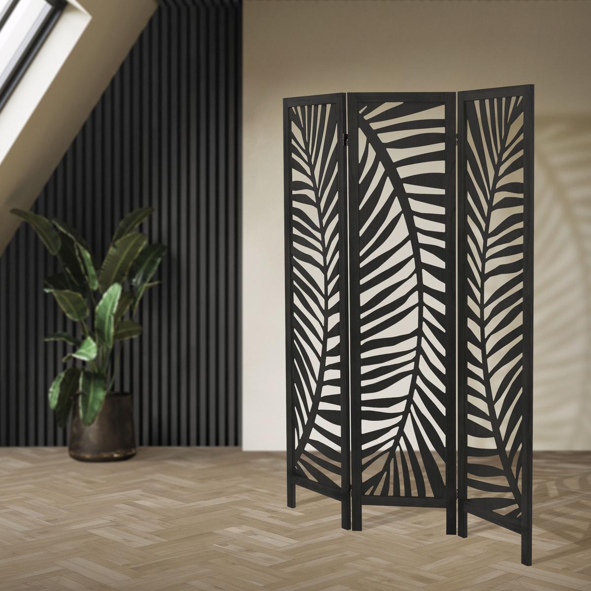 PARAVENT 3 teilig Fukuoka 170x121 cm Schwarz aus Holz - Schwarz, Holz (121/170/2cm) - ML-DESIGN
