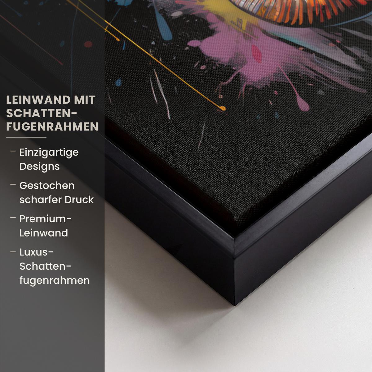 LEINWAND Bilder mit Rahmen - Elefant - Graffiti - Schwarz - Tiere - Farben - 60x80 - Schwarz, Textil (60/80cm) - MuchoWow