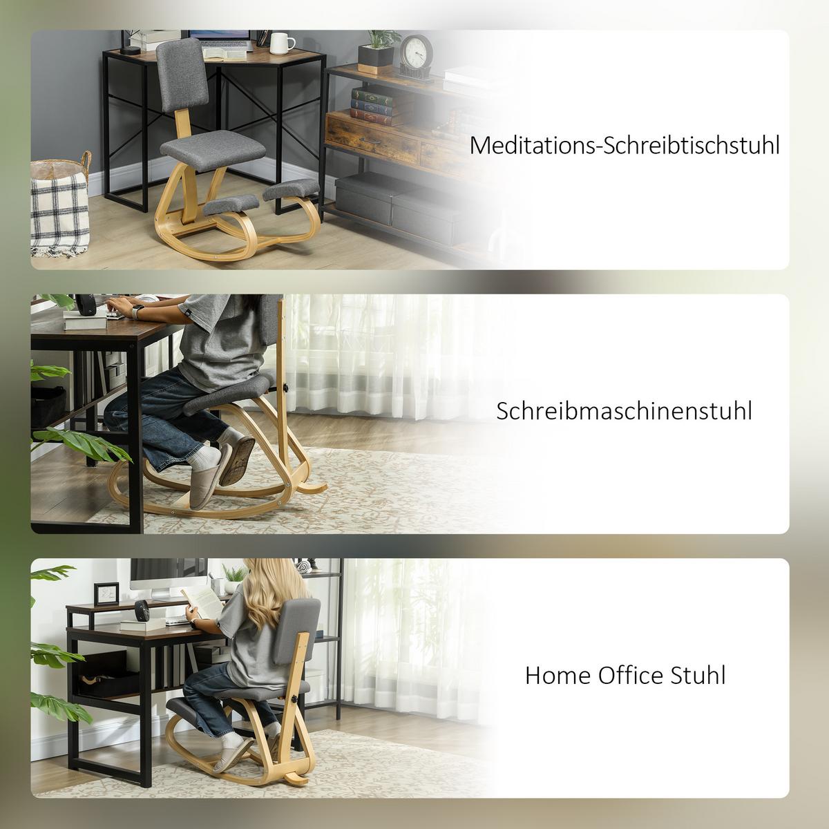 KNIESTUHL Ergonomisch Kniehocker Grau - Grau, Holz/Textil (51/93/84cm) - HOMCOM