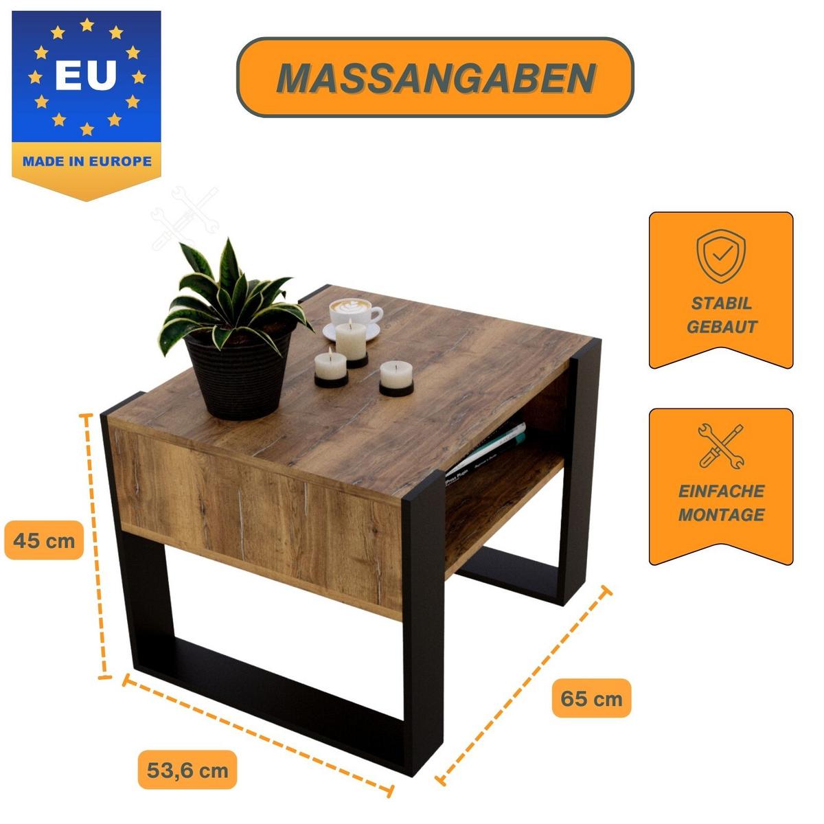 COUCHTISCH Karo65 65/45/53,6 - Schwarz/Braun, Holzwerkstoff (53.6/65/45cm) - RAUMHIRSCH FURNITURE