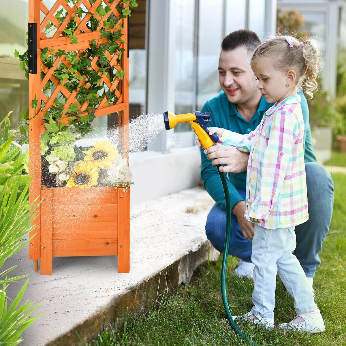 BLUMENKASTEN mit Rankgitter Orange - Orange, Holz (55/180/52cm) - COSTWAY