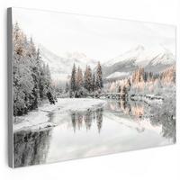 LEINWANDBILD Natur - Winter - Bäume - Berge - Schnee Gemälde 60x40 cm - Weiß Hochglanz, Textil (60/40cm) - MuchoWow