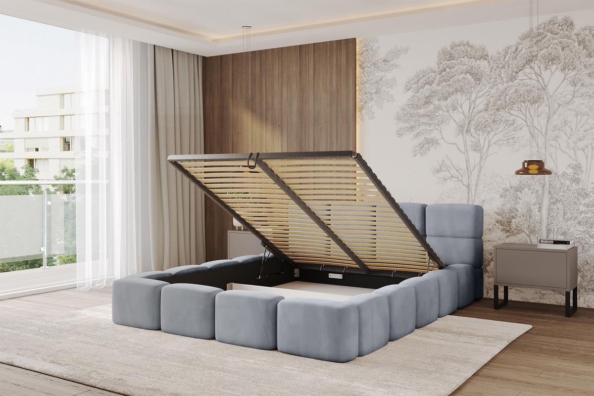 POLSTERBETT mit Bettkasten und Lattenrost, Bett mit Kopfteil, Boxbett ohne Matratze, Doppelbett mit Stauraum - NATA-v1 200x200 Grau - Grau, Holzwerkstoff/Textil (200/200cm) - ALTDECOR