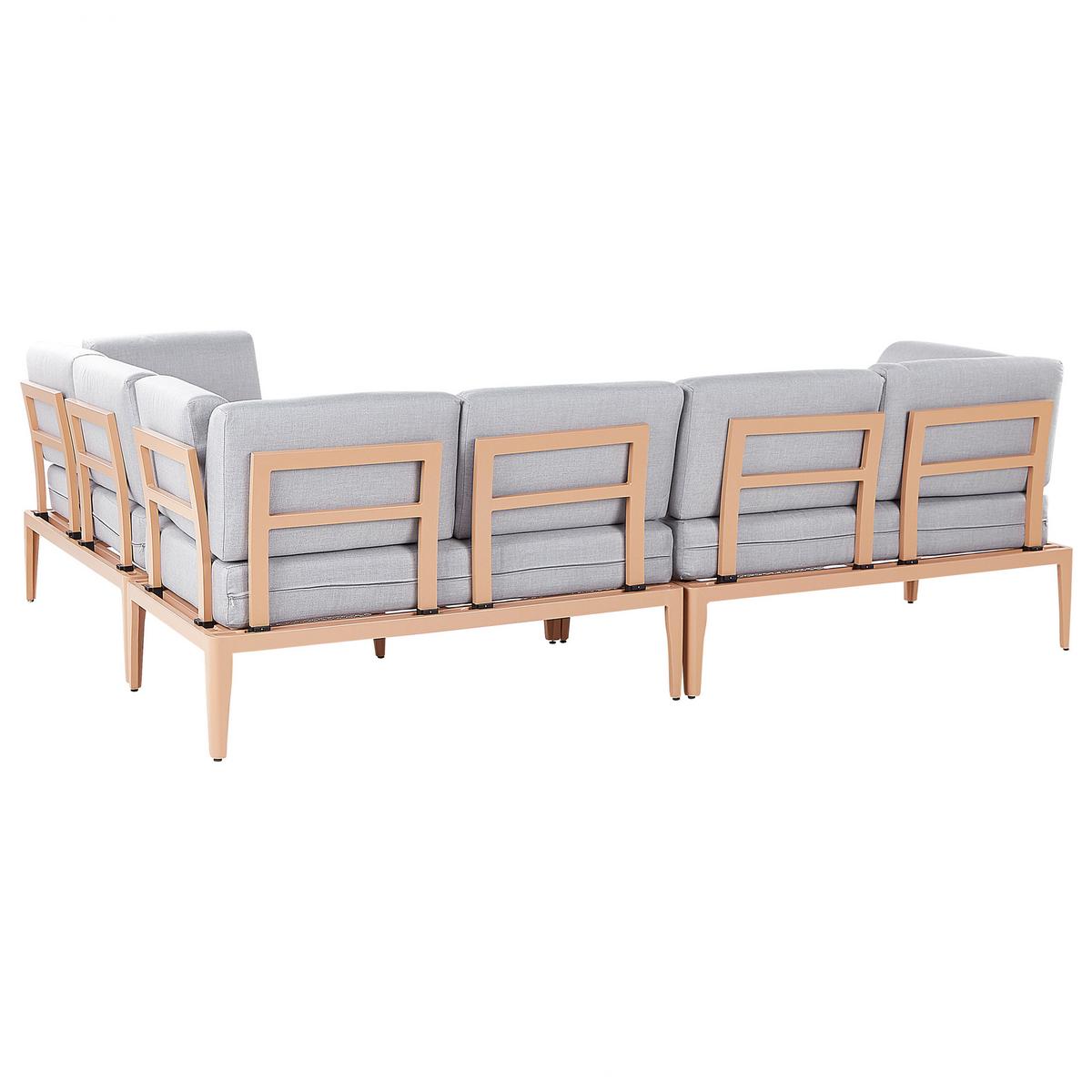 LOUNGE SET 6-Sitzer hellbraun rechtsseitig modular Auflagen hellgrau Rima III - Hellbraun, Metall - Beliani