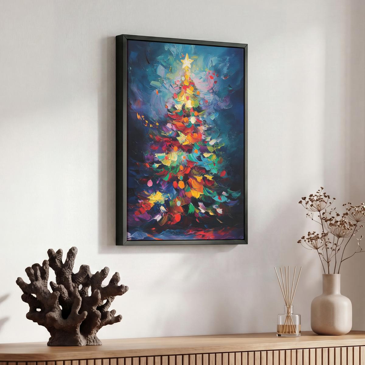 LEINWAND Bilder mit Rahmen - Weihnachtsbaum - Weihnachten - Abstrakt - Farbenfroh - 30x40 - Multicolor, Textil (30/40cm) - MuchoWow