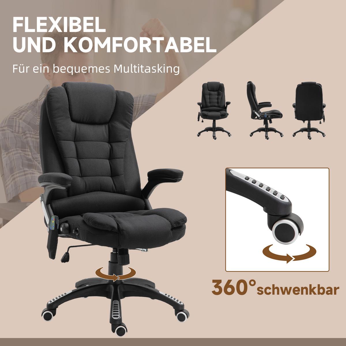 MASSAGESESSEL Chefsessel Gamingstuhl Drehstuhl Massagebürostuhl Schwarz - Schwarz, Kunststoff/Textil (74/116/67cm) - Vinsetto
