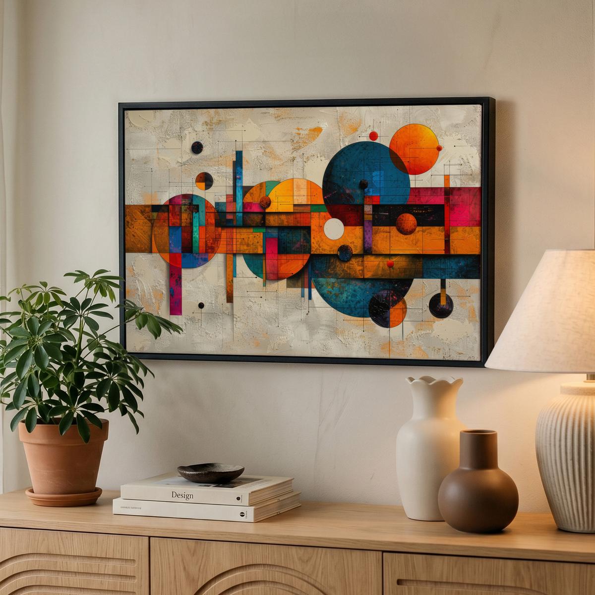 LEINWAND Bilder mit Rahmen - Vintage - Moderne Kunst - Orange - Geometrische Formen - 60x40 - Multicolor, Textil (60/40cm) - MuchoWow