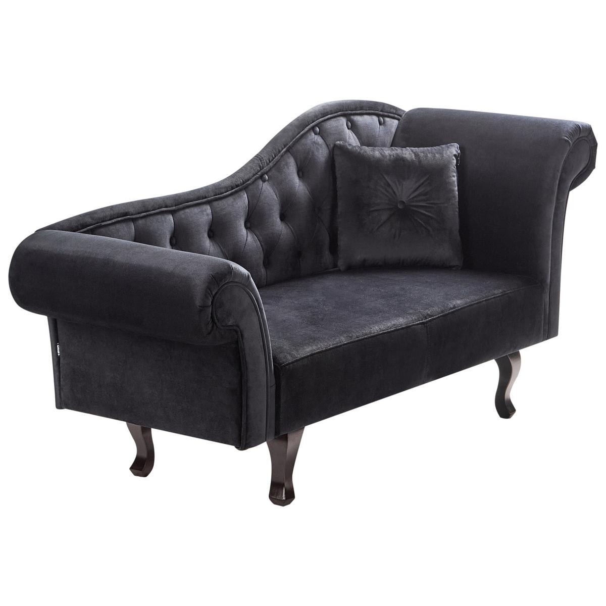 CHAISELONGUE-RECHTSSEITIGE Samtstoff Schwarz mit Kissen Lattes Ii - Schwarz/Braun, Textil (192/81/59cm) - Beliani