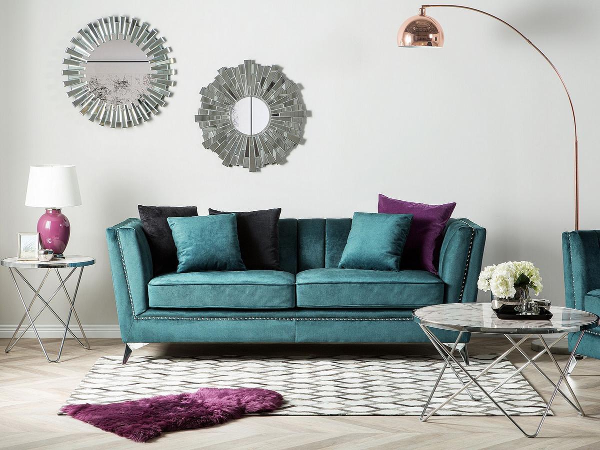 3-SITZER-SOFA Samtstoff Blau-Grün Gaula - Hellgrün, Textil (211/77/80cm) - Beliani