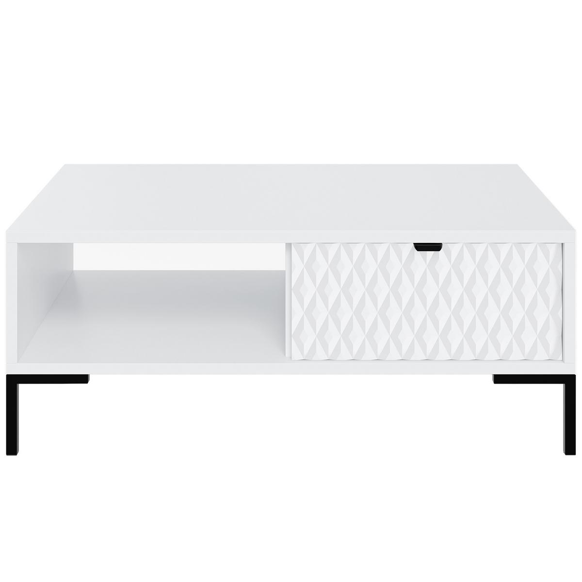 COUCHTISCH Montreal mit Schublade und offenem Fach, dekorative 3D-Fronten, 100x60 cm, Weiß - Schwarz/Weiß, Holzwerkstoff/Metall (47/100/60cm) - Beautysofa