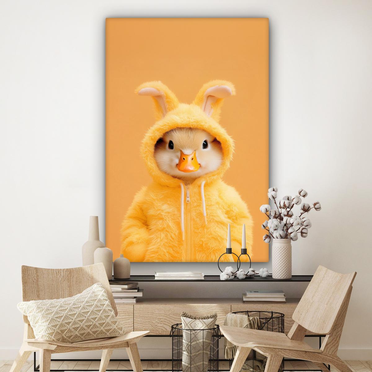 LEINWANDBILD Osterhase - Kostüm - Ente Deko Groß 90x140 cm - Gelb, Textil (90/140cm) - MuchoWow