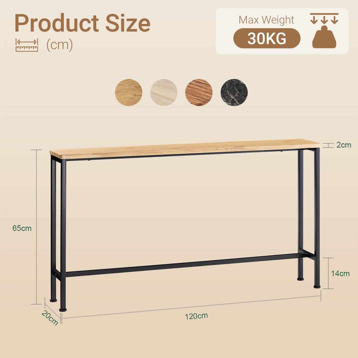 KONSOLENTISCH schmal 120x65x20cm für Flur Natur-Schwarz - Schwarz/Naturfarben, Holzwerkstoff/Metall (20/120/65cm) - SoBuy