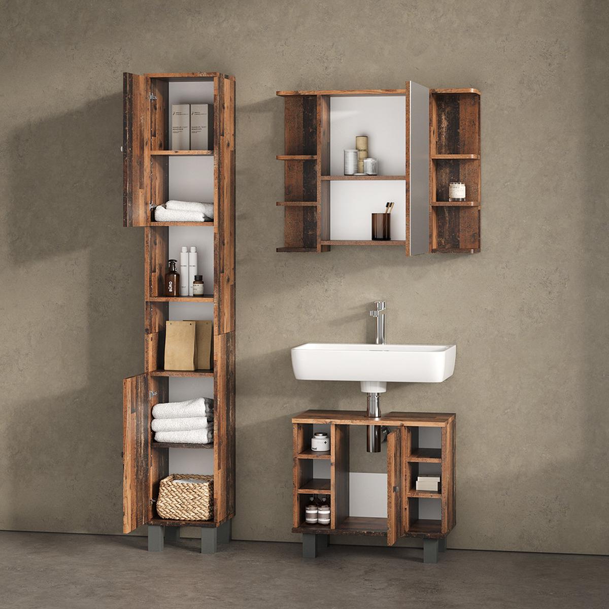 WASCHBECKENUNTERSCHRANK Fucino Antikholz 60 x 54 cm - Alteiche, Holzwerkstoff (60/54/32cm) - Livinity®