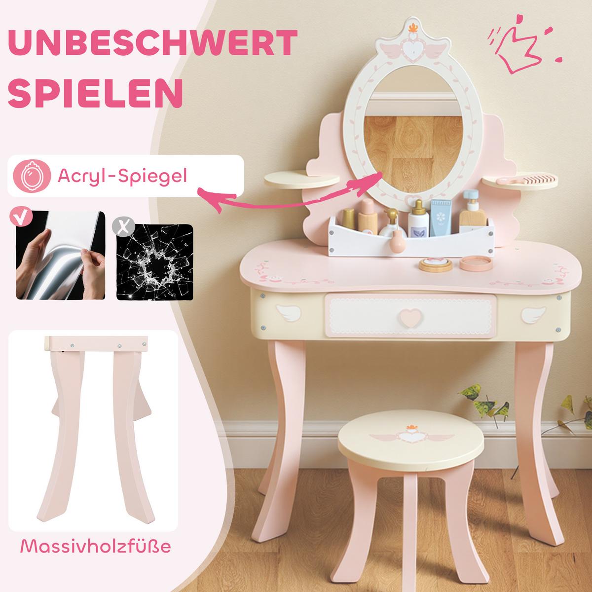 SCHMINKTISCH-KINDER 9er Set MDF Holz Rosa - Rosa, Holz/Holzwerkstoff (29.6/89.8/59.8cm) - AIYAPLAY
