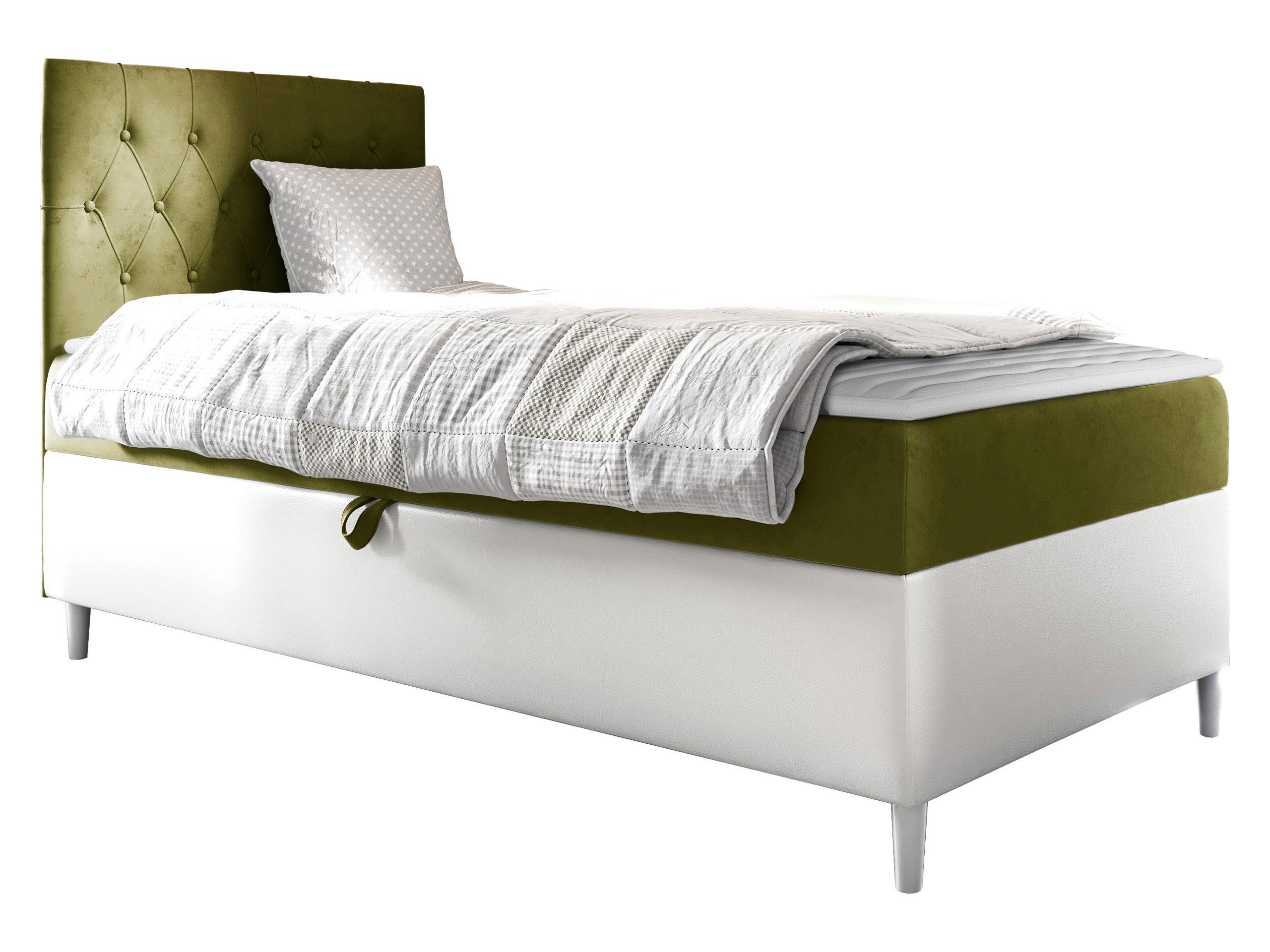 BOXBETT Filip Junior 1, Seite zum Öffnen des Bettkastens: Links - H3 - Weiß/Grün, Holz (90/200cm) - MIRJAN24