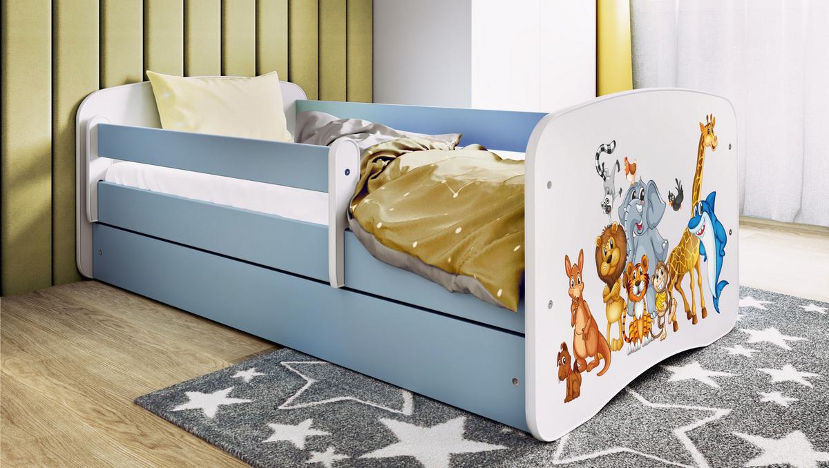 KINDERBETT Tiere mit Schublade 140/70 80/61/144 - Blau, Holzwerkstoff (70/140cm) - RAUMHIRSCH FURNITURE