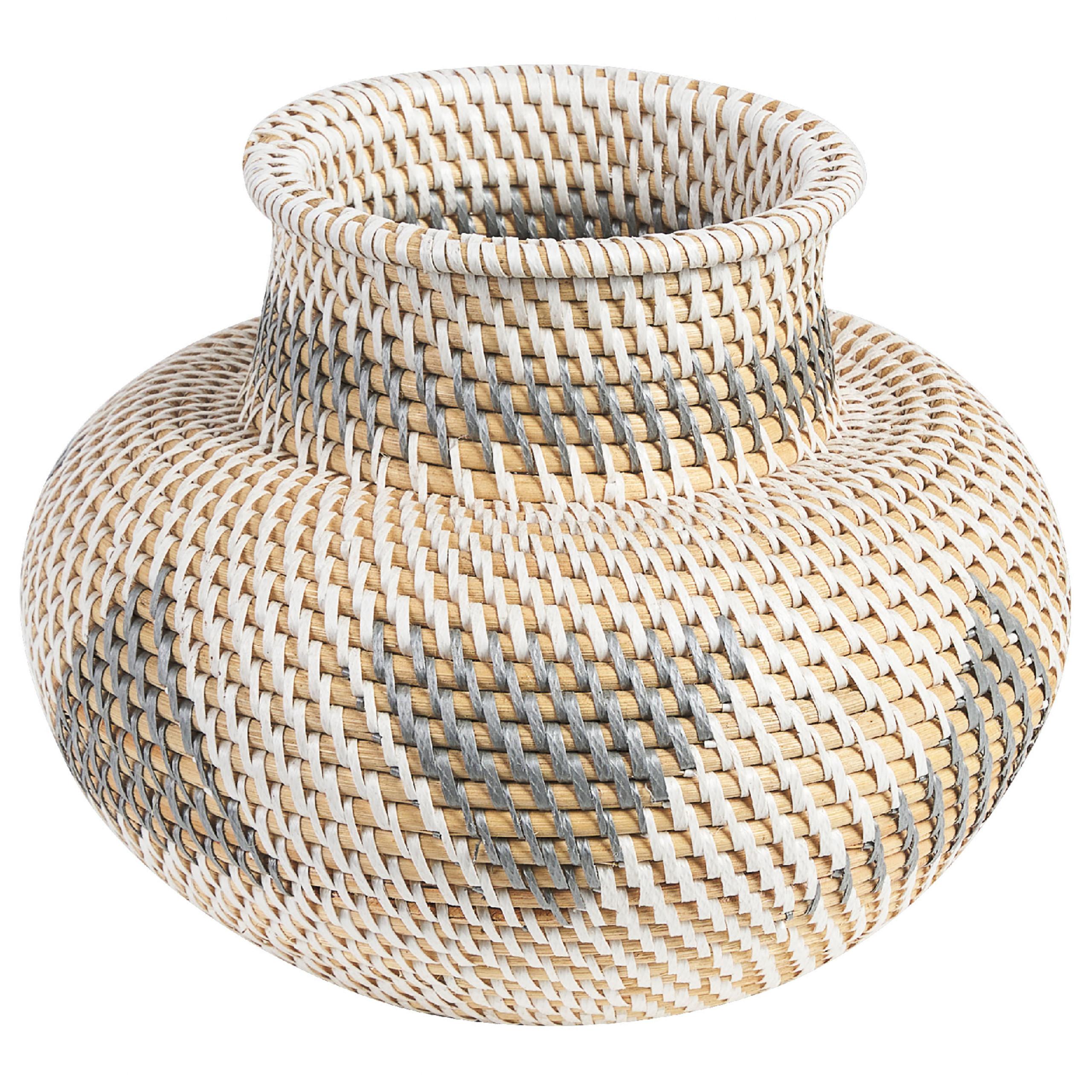 DEKOVASE Rattan weiß Asahan - Weiß, Naturmaterialien (22cm) - Beliani